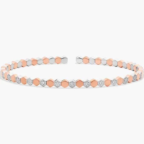 Blue Nile 14K White and Rose Gold Alternating Diamond and Hexagon Flex Bangle Bracelet