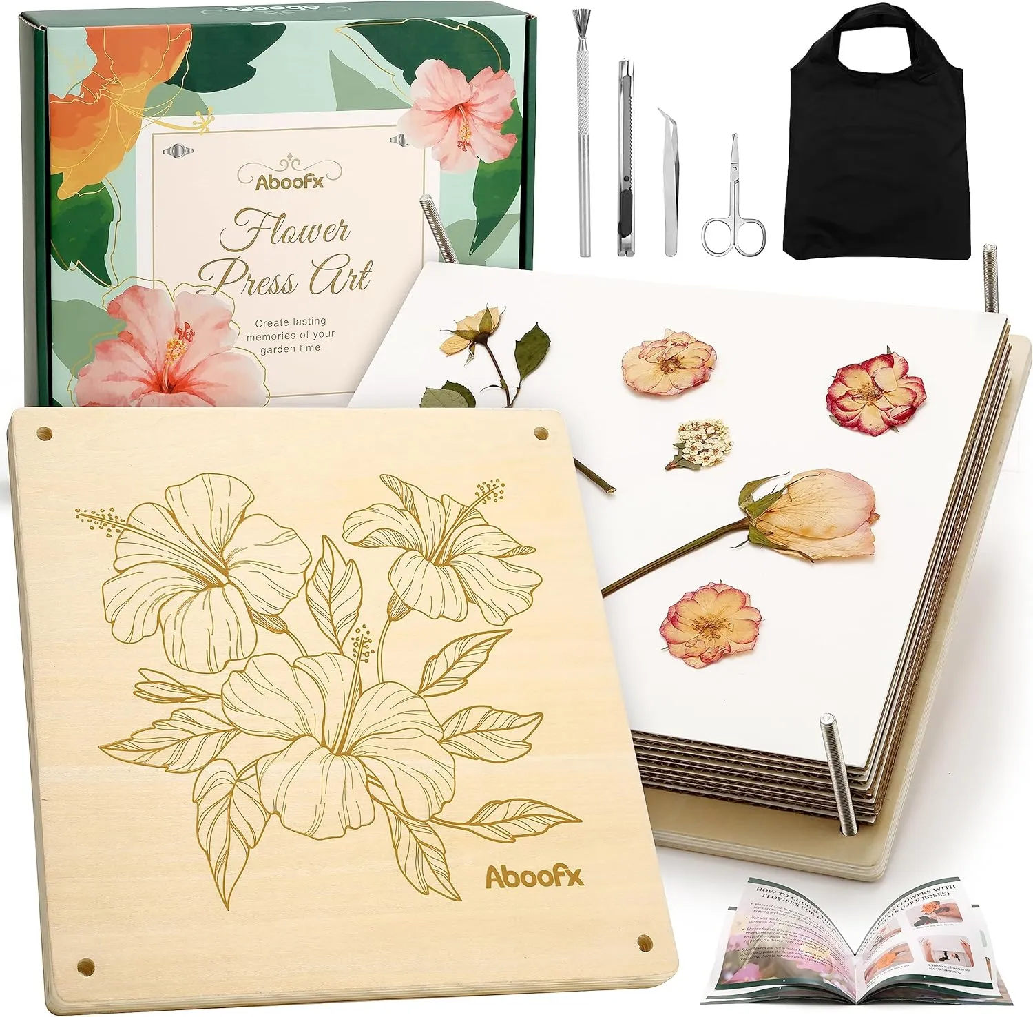 Aboofx Flower Press Kit, Craft Kits 11"x11" 10 Layers Wooden Flower Pressing Kit for Crafts Pressed Flowers and Plant for DIY Art