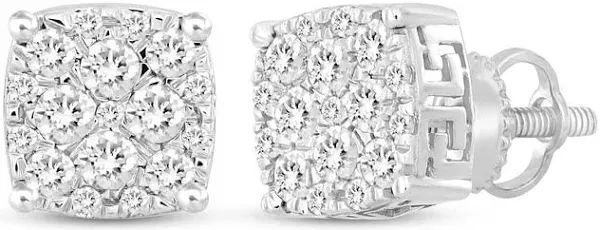 10K White Gold Round-Cut Diamond Stud Earrings