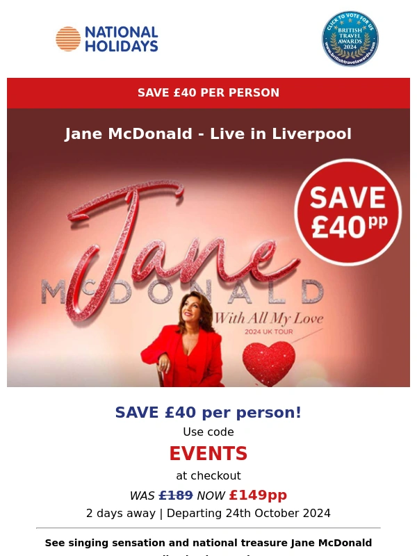 National Holidays - Now just £149 | Jane McDonald Live in Liverpool