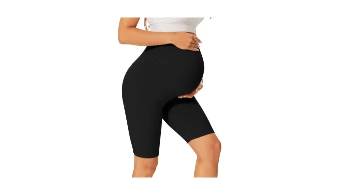 UBCUTE Maternity Biker Shorts Over Belly-High Waist Pregnancy Black Workout Yoga Shorts Comfy Running Activewear,Black,Medium