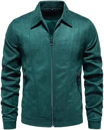 AIOPESON Classic Faux Suede Leather Jacket Men Turn Down Collar Lightweight Suede Mens Jackets (US, Alpha, Large, Regular, Regular, Yellow)