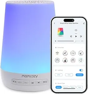 Baby Sound Machine, Momcozy White Noise Machine for Baby Sleeping with Night Light, Toddler Sleep Trainer with 34 Soothing Sounds, Timer, App Remote Control, Personal Sleep Routine (Blue)