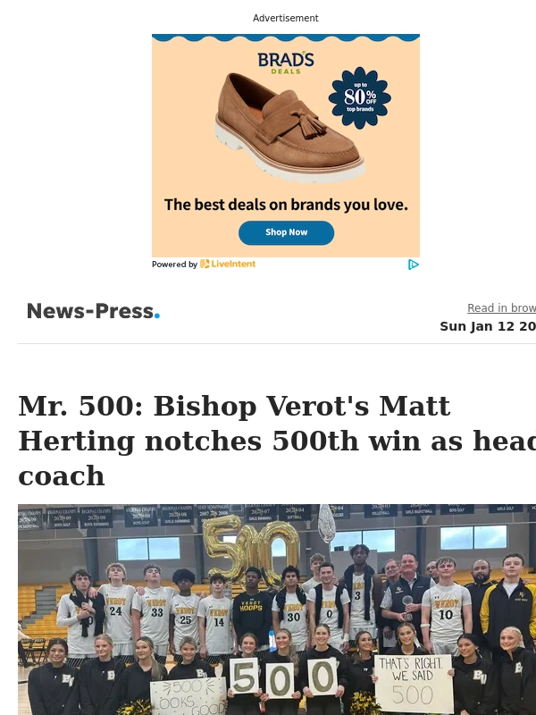 Brad's Deals - Top Stories: Bishop Verot basketball coach Matt Herting secures win No. 500 for career