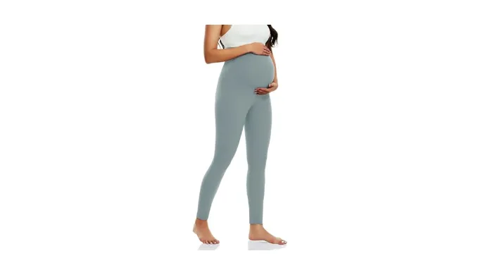 Happy. angel Womens Maternity Leggings Over The Belly, Soft Stretchy Pregnancy Pants for Active Workout Yoga WearingLight BlueMedium