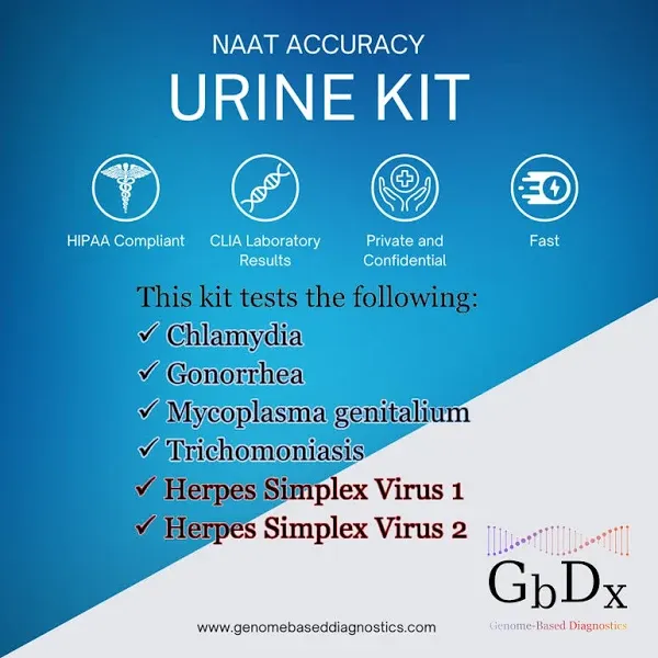 Chlamydia, Gonorrhea, M. genitalium, Trichomoniasis, Herpes Simplex Virus 1 and 2 NAAT Screening Test at-home Urine Collection Kit