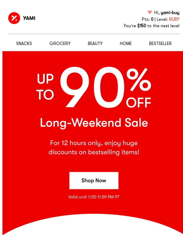 Yami - ? Enjoy Up to 90% OFF This Long Weekend!