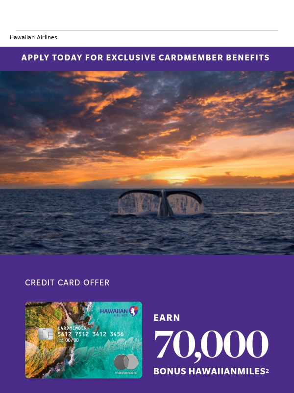 Hawaiian Airlines - Turn your holiday shopping into 70,000 bonus miles