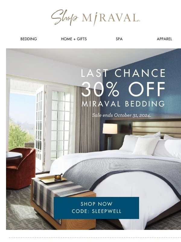 Miraval - Feel the Comfort: 30% Off Miraval Bedding for Cozy Nights!