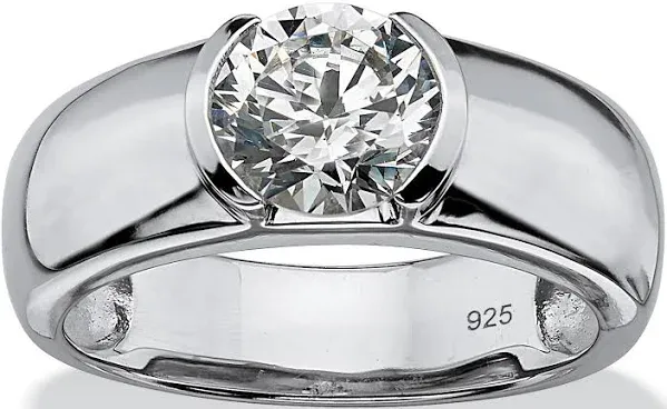 PalmBeach Jewelry Men's 2 TCW Round CZ Platinum Over Silver Ring