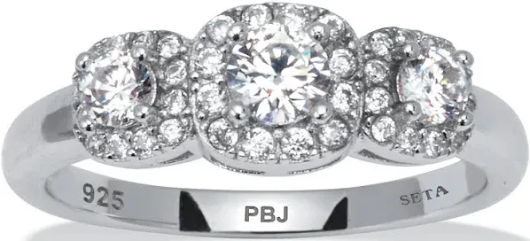PalmBeach Jewelry Women's Sterling Silver Cubic Zirconia 3-Stone Halo Ring