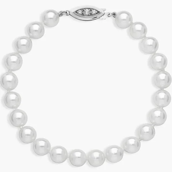 Blue Nile 18K White Gold Akoya Cultured Pearl and Diamond Bracelet