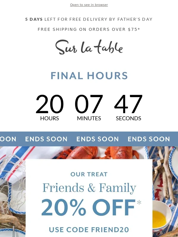 Sur La Table - Friends & Family: Final Call!
