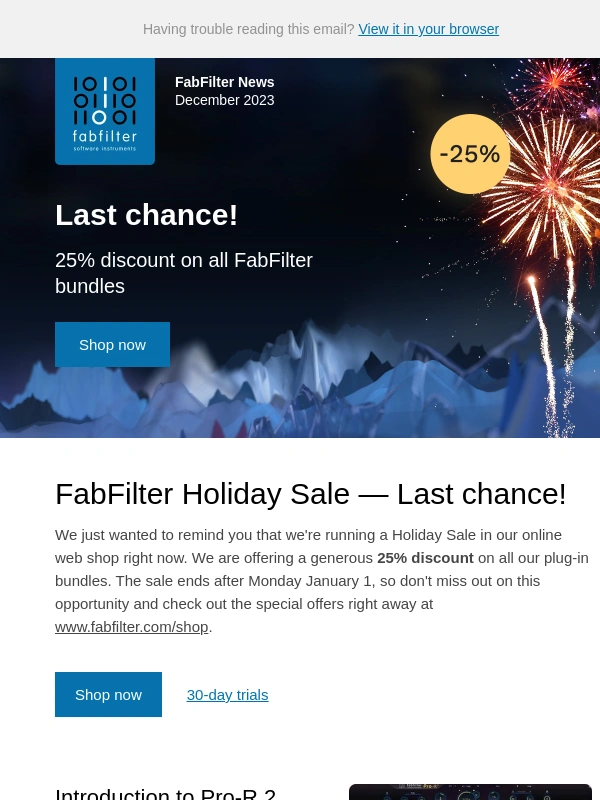 Fabfilter - Last chance - 25% discount on all FabFilter bundles until January 1