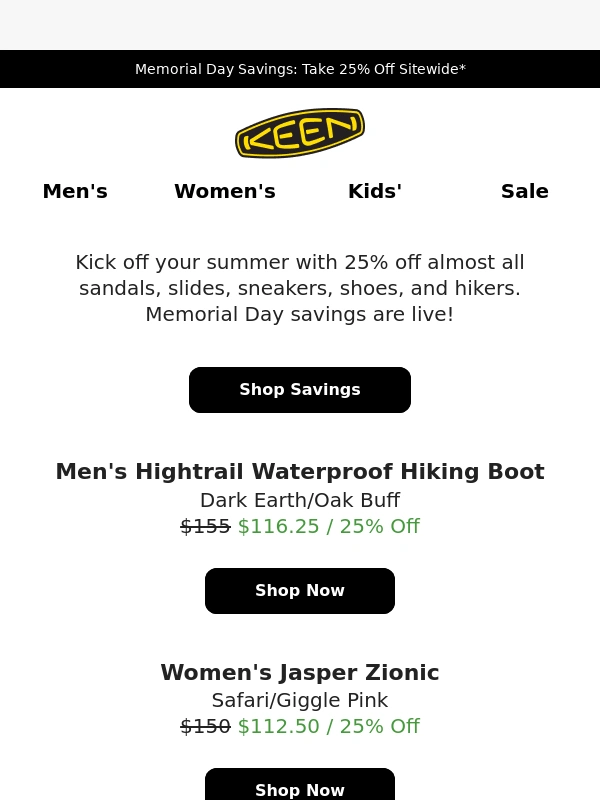 Keen Footwear - ??? 25% Off Sitewide Starts Now