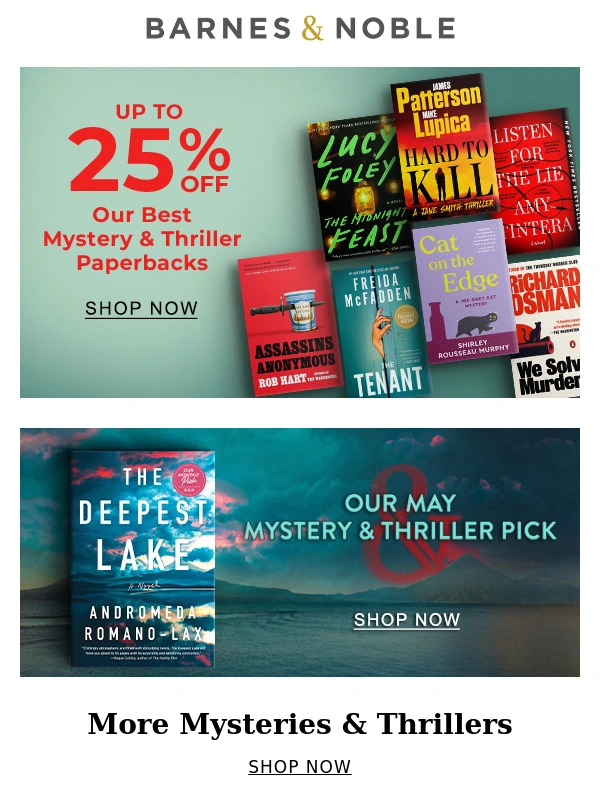 Barnes & Noble - Our Best Mystery & Thriller Paperbacks: Up to 25% Off