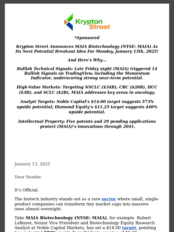 Investopedia - It’s Time: MAIA Biotechnology (NYSE: MAIA) is Taking Center Stage This Morning