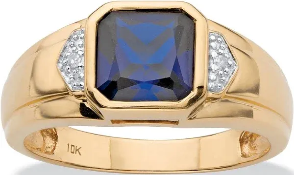 PalmBeach Jewelry Men's 10K Yellow Gold Square-Cut Created Blue Sapphire and Diamond Ring