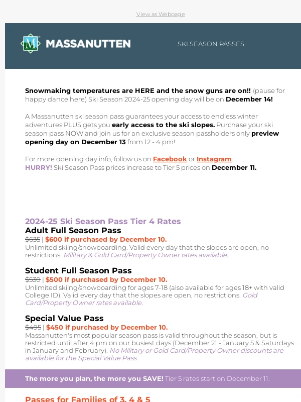 Massanutten - 9 DAYS until Ski Season Pass prices increase!
