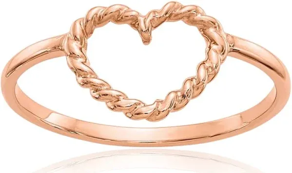 14K Solid Yellow Gold Heart Ring Size