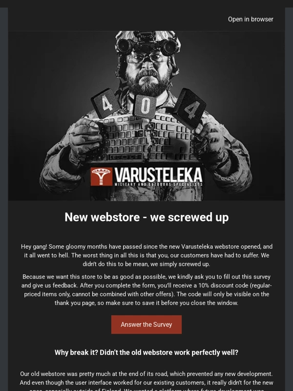 Varusteleka - Give us Feedback and Get Discount Code