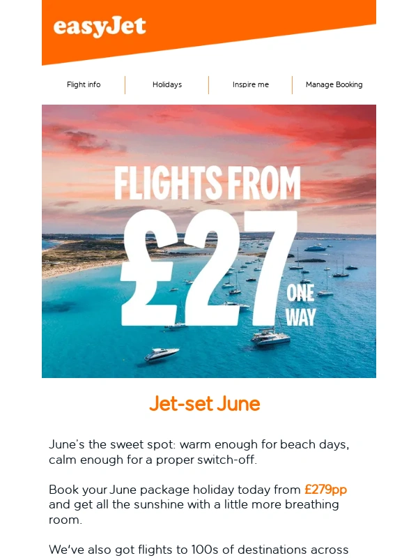 easyJet - Pack and go: June flights from £27 one way I Package Holidays from £279pp ?