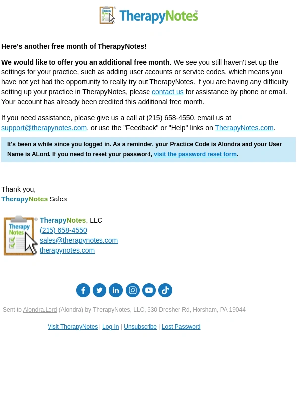 Therapynotes - Here's another free month of TherapyNotes