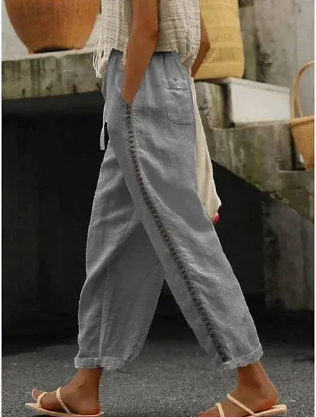 Women's Sweatpants Chinos Fashion Streetwear Ankle-Length High Waist Plain Lace Pocket Elastic Waistband Comfy Soft Comfortable Micro-elastic Outdoor