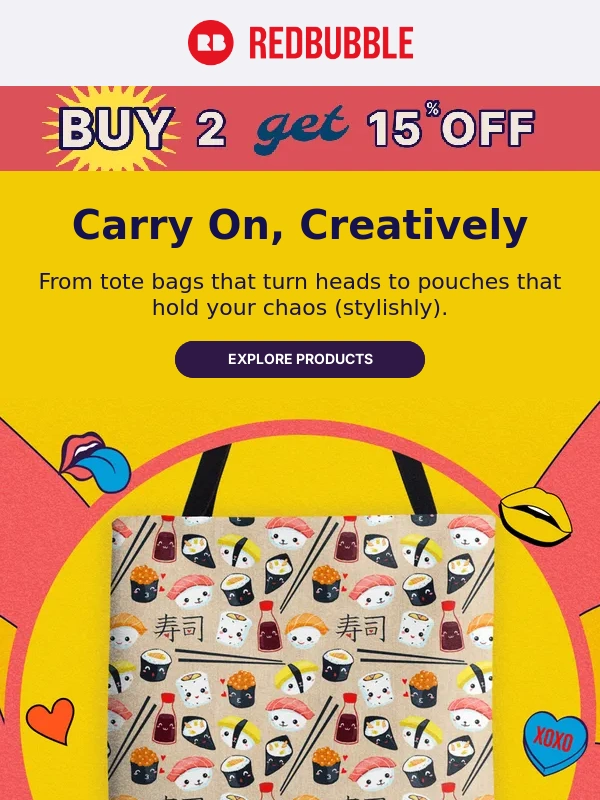 RedBubble - Carry stuff your way. 2 totes or pouches = 15% off
