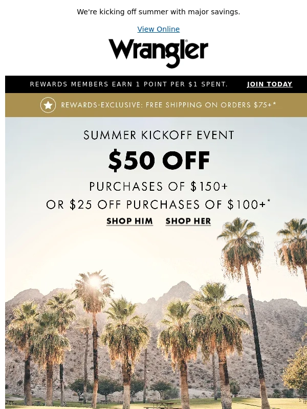 Wrangler - $50 off your ENTIRE order