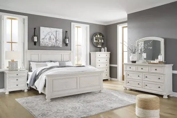 Coleman Furniture Ashley Robbinsdale Antique White Panel Bedroom Set