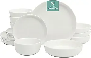 Gibson Home Oslo Porcelain Chip and Scratch Resistant Dinnerware Set, Service for 4 (16pcs), Plates and Bowls Dishes Sets, White