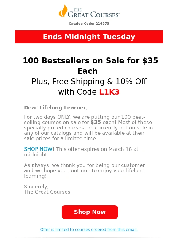 The Great Courses - 100 Bestsellers for $35 Each + Free Shipping & 10% Off!