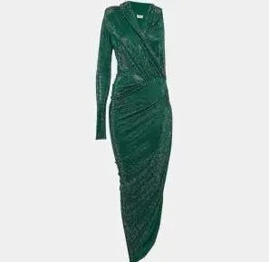 Alexandre Vauthier Green Crystallized Jersey Asymmetric Hooded Dress