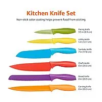 Amazon Basics Color-Coded Dishwasher Safe 12-Piece Knife Set (6 Knives with 6 Blade Guards)