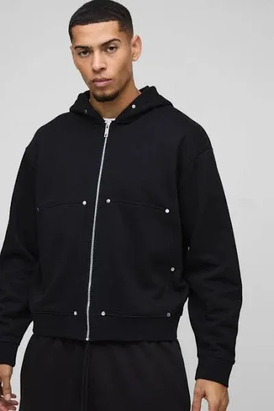 BoohooMAN Men's Oversized Boxy Zip Through Carpenter Hoodie