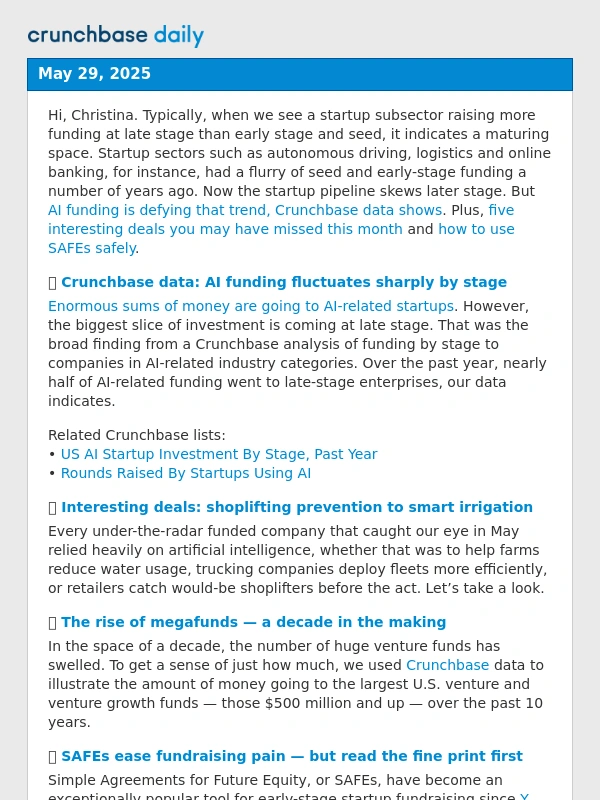 Crunchbase - AI funding fluctuates sharply by stage
