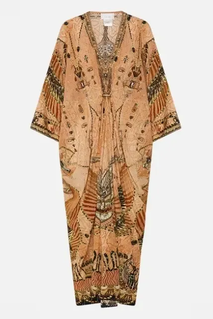 pierced v neck embellished kaftan
