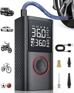 Tire Inflator - Portable Air Compressor, 150 PSI, for Auto, Motorcycle, Bicycle, Balls, Black