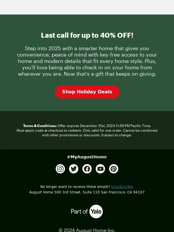 August Smart Lock - Here's Your Last Chance to Shop Our Huge Holiday Sale!