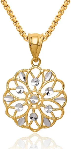 14K Solid Yellow Gold Round Chain Pendant Charm