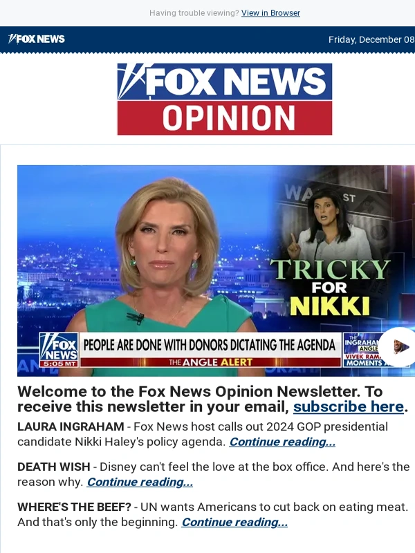 Fox News - The governor who stole Christmas,Disney's death wish,and more from Fox News Opinion
