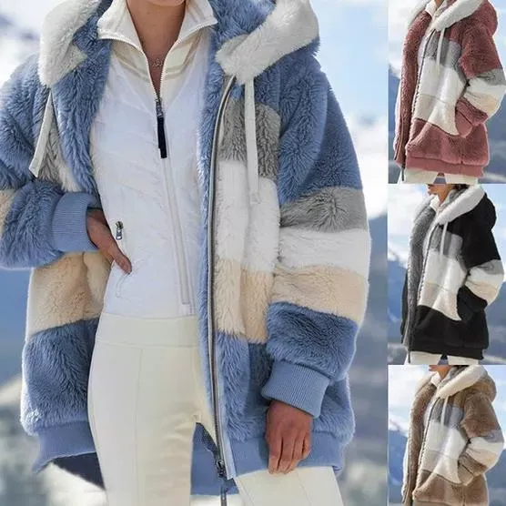 DailySale Women's Warm Plush Faux Fur Hooded Jacket Outerwear