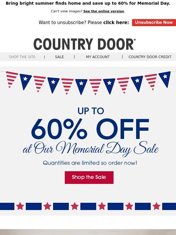 Country Door - Time’s Running Out! Save Up to 60% at Our Memorial Day Sale