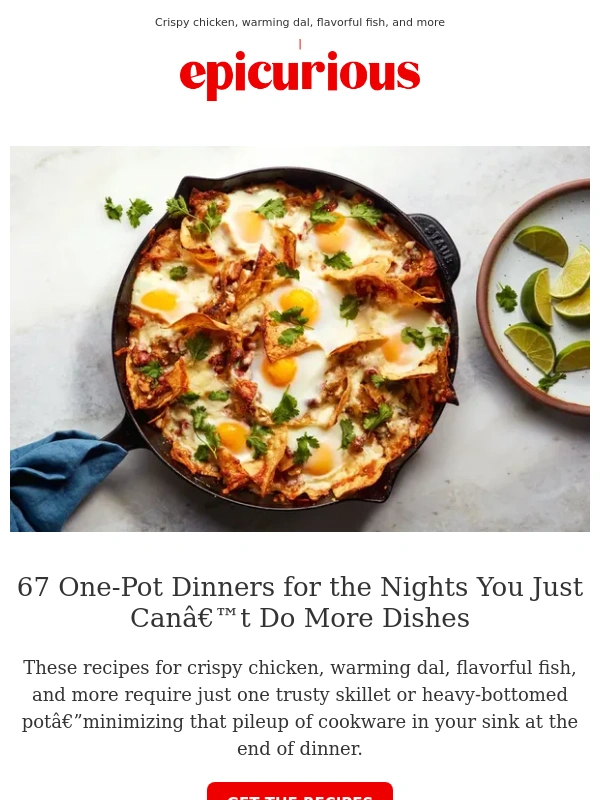 Epicurious - 67 one-pot dinners for minimal dishes