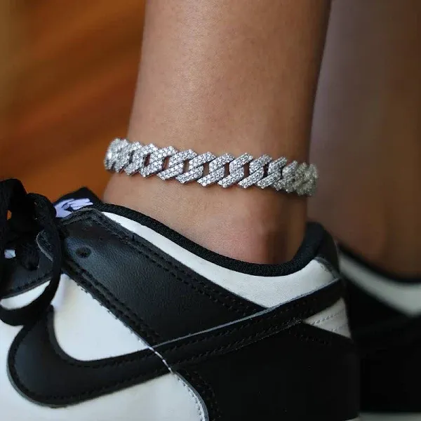 The GLD Shop Diamond Prong Cuban Anklet Gold