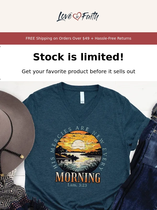 Love in Faith - Act quickly,His Mercies are New Sunrise Tee V-Neck is selling fast ⚡