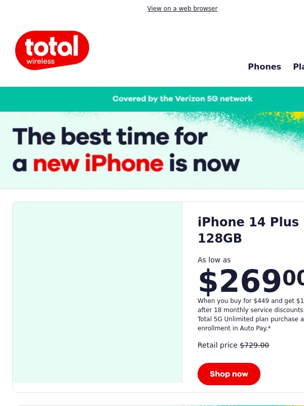 Total Wireless - As low as $269 ?️ iPhone 14 Plus 128GB