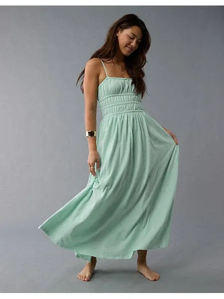 Ae Sunchaser Knit Smocked Bodice Midi Dress
