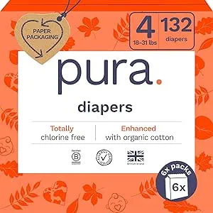 Pura Sensitive Soft Sustainable Baby Diapers Size 4, 132 Count (Choose Your Size and Count)